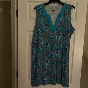 Lands' End Sleeveless Floral Dress - Teal